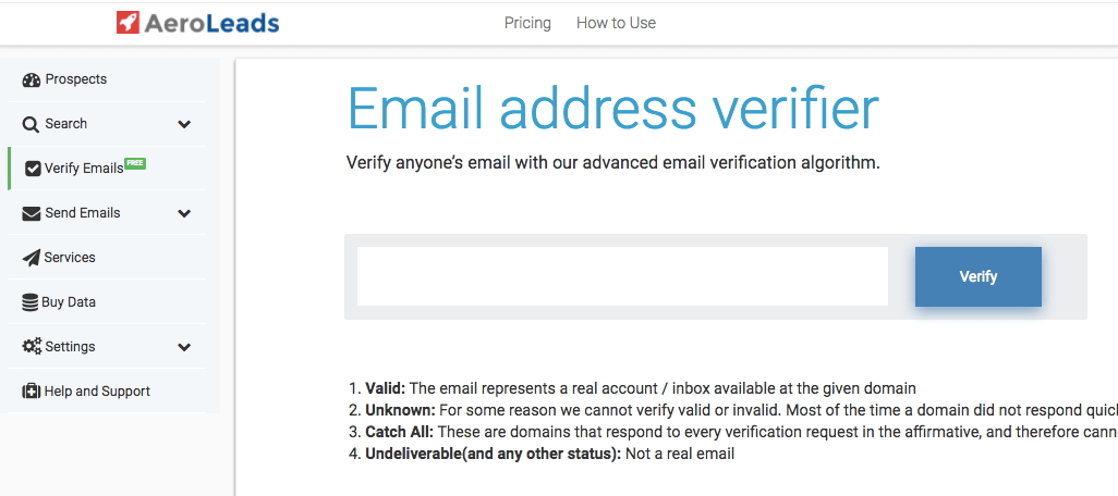 Aeroleads email verifier