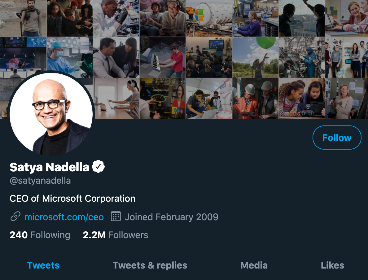 Satya nadella twitter with email