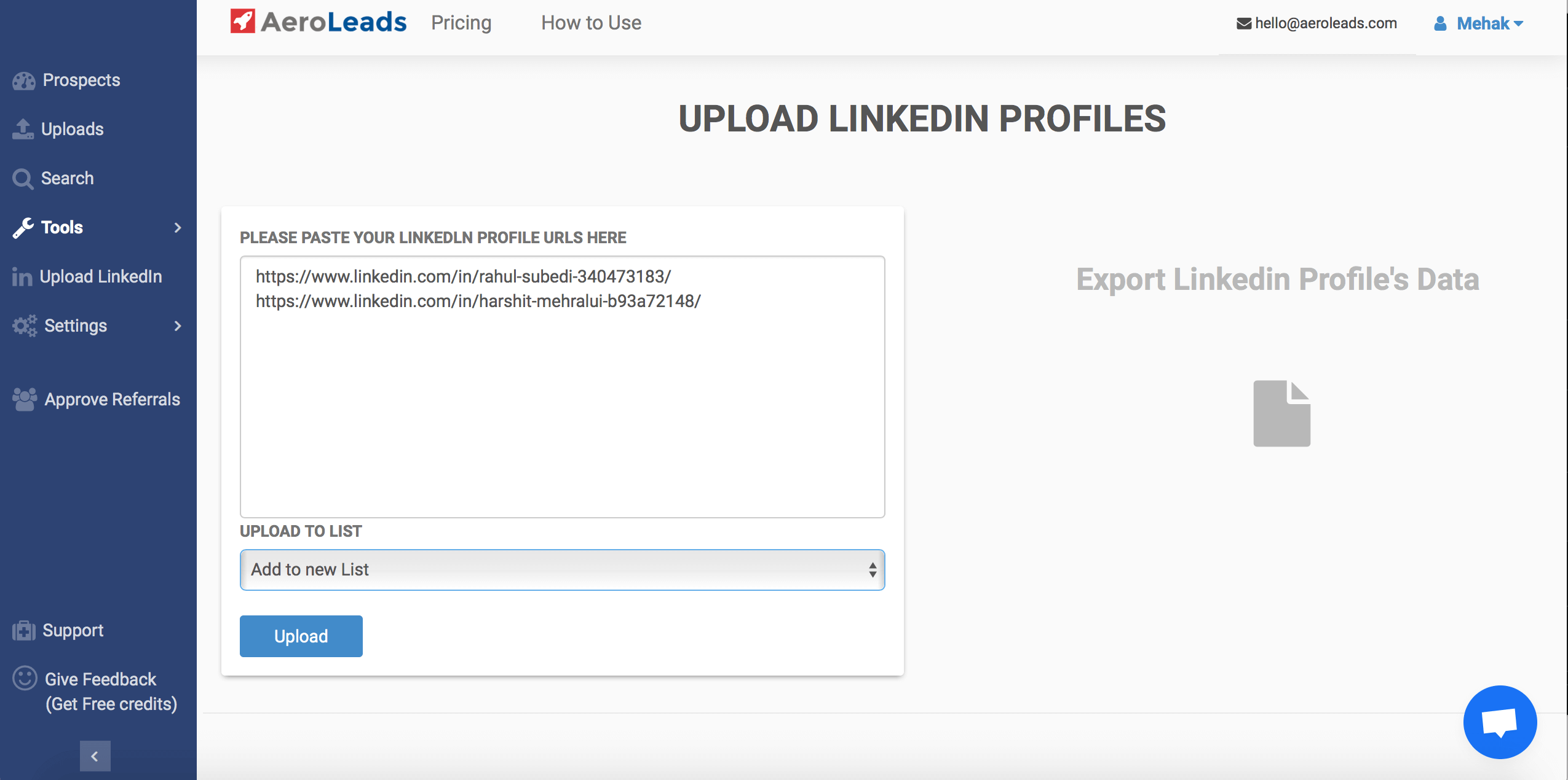 How to use Aeroleads LinkedIn Upload URL?