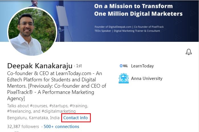 Contact info from LinkedIn Profile.